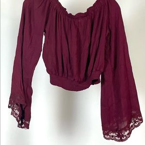 Forever 21 burgundy off the shoulder bell sleeve crop top. NWOT, never worn.